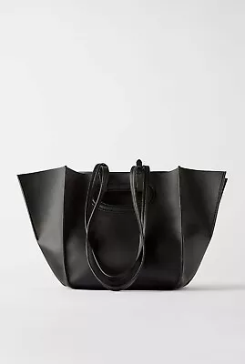 Zara Black Faux Leather Pleated Tote Bag • $30
