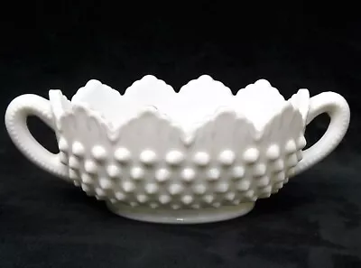FENTON White Milk Glass Hobnail Double Handle Candy Bowl / Nut Bowl • $24.95
