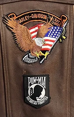 VTG Hot Leathers Men’s Dark Brown Vest W/Harley Davidson Patch & Pins Sz L • $38.99