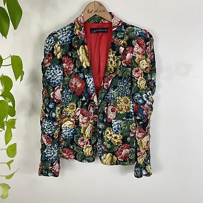 Zara Size 10 M Jacket Floral Print Long Sleeve Snap Button Closure • $29