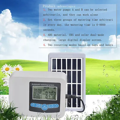 £52.03 • Buy Dual Pump Solar Power Irrigation Kit Garden Watering Timer System Automatic