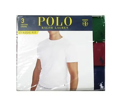 Polo Ralph Lauren Green-Red-Navy Classic Fit Crew-Neck Wicking T-Shirt 3 Pack • $34.99