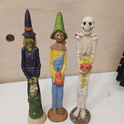 Vintage Tall Skinny Halloween Figurines Decoration Skelton Scarecrow Witch • $15