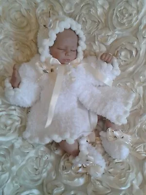 Hand Knitted  Baby Matinee Coat Outfit Set / Premature / Or  Reborn Doll 16  17  • £13.99