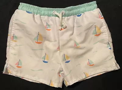 Toddler Boys LITTLE ENGLISH Sailboat Swim Trunks Shorts 4 4T Lined Swimsuit Boat • $11.95