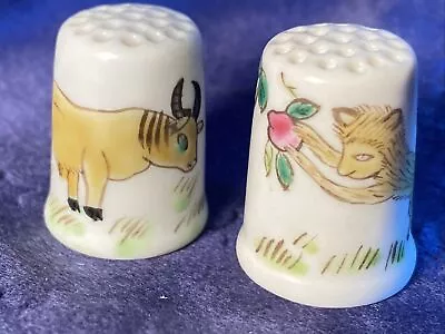 Unique Porcelain Monkey & Bull Thimbles Lot Of 2 • $14.95