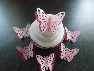 12 PRECUT Double Pink Edible Wafer/rice Paper Butterflies Cake/cupcake Toppers2 • £3.05