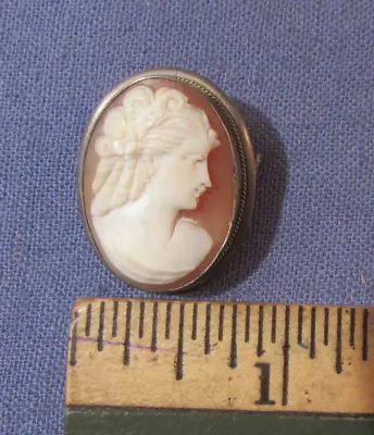 Vintage 800 Silver Carved Shell Cameo Victorian Lady Brooch Pin • $32