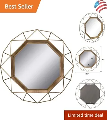 Contemporary Modern Gold Geometric Wall Mirror - 28.3  Diameter - Metal Frame • $106.99