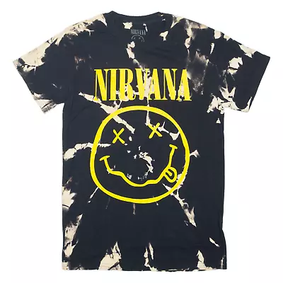 NIRVANA Mens Tie Dye T-Shirt Black S • £11.99