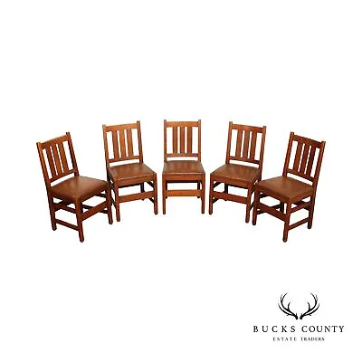 L. & J.G. Stickley Antique Mission Oak Set Of Five Dining Chairs • $2695