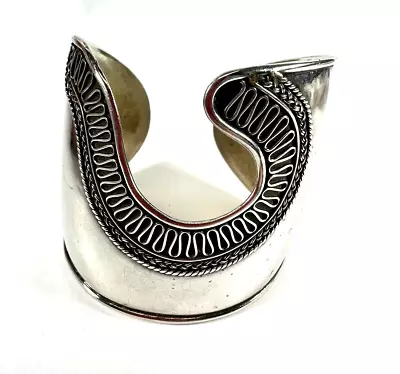 Vintage Bracelet Cuff Sterling Silver Cut Out Wide Slip On Bali Southwest Style • $180