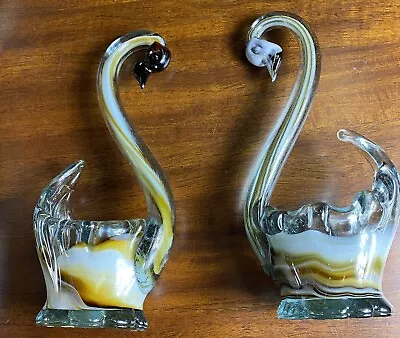 Pair Of Murano Glass Swan Bombonieres Art Glass Vintage Mid Century Modern Mcm • $69.95