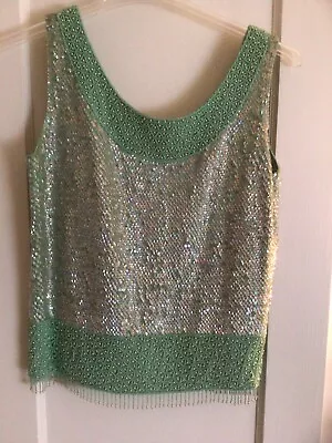 Vintage Woman’s Sequin Top Green Made In British Crown Colony Of Hong Kong! • $25.99