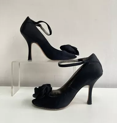 Black Shoes Size 4 COAST Satin Pinup High Heel Rose Occasion Party Sandals • £20