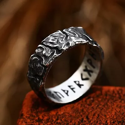 Viking Norse Silver Stainless Steel Vintage Viking Rune Ring Band For Men Women • $11.98