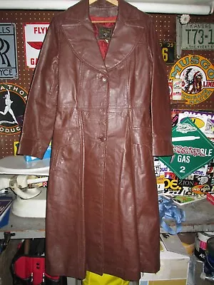 MITRANI Vtg 1970s 80s Leather LONG Jacket Duster ? Over Coat ? Size S/Med 13 EUC • $49.99