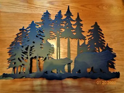 Wild Black Bear And Cub Walking Thru The Forest Cut Out Of Metal • $20