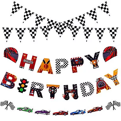 Set Of 5 Race Car Party Banners Happy Birthday Paper String Banners Car Theme... • $18.69