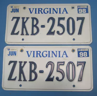 Matched Pair 1998 Virginia License Plates • $12.50