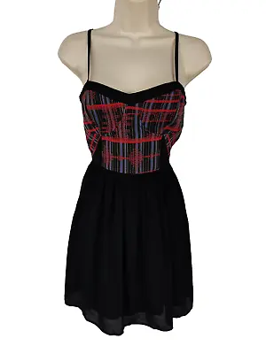 £18.49 • Buy Bnwt Womens Topshop Uk 8 Black Red Strappy Bustier Cami Skater Flare Party Dress