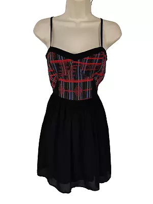 £18.49 • Buy Bnwt Womens Topshop Uk 8 Black Red Strappy Bustier Cami Skater Flare Party Dress