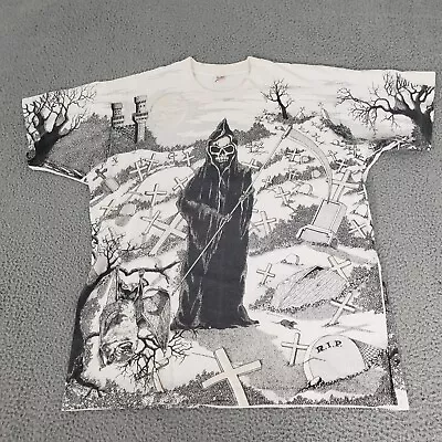 VINTAGE Morbid Rags Shirt Mens Extra Large White Grim Reaper AOP 90s Skulls XL • $189.99