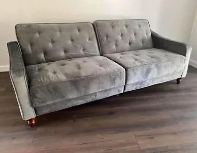 Vintage Gray Reclining Velvet Sleeper Sofa Daybed Tufted Mid Century Modern • $499