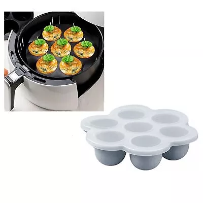 Grey Silicone Air Fryer Egg Bite Mould Mini Muffin Omelette Maker 7 Section 16cm • £6.59