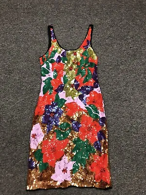 Vintage 80s Imperial Handicrafts Dress Size Small Full Sequin Silk Party • $69.99