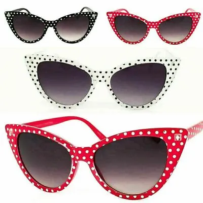 Polka Dot Cat Eye Womens Sunglasses Retro Vintage Style 50s 60s Red Black White • £18.99