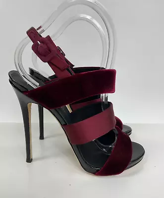 $53 • Buy Giuseppe Zanotti NWOB Red Velvet Satin Strappy Slingback Stiletto Heels 39 - 9
