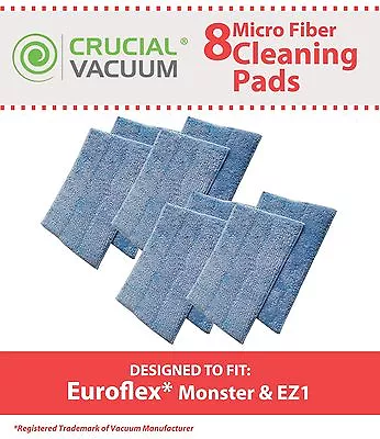 8 Replacements Euroflex Monster EZ1 Washable Steam Mop Pads • $34.50