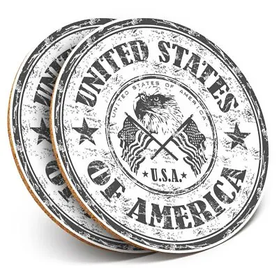 2 X Coasters Bw - United States Of America Travel Stamp  #40183 • £5.99