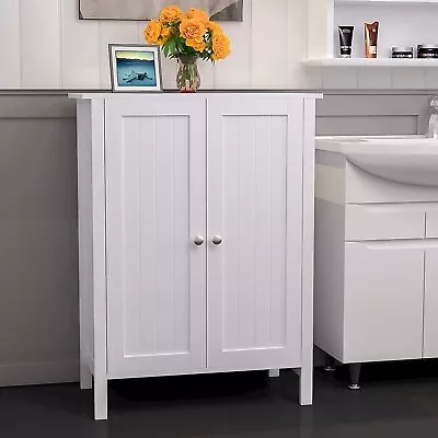 Wooden Cabinet 3 Shelves Double Door Bathroom Storage Floor Organizer White • $50.99