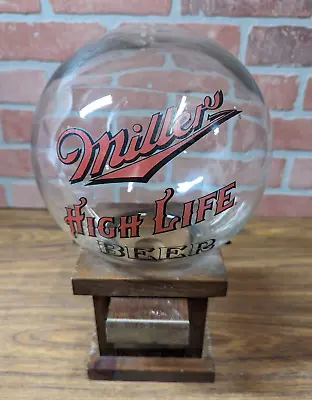 Vintage Miller High Life Beer Peanut Or Candy  Dispenser Wood & Glass 2 Pieces • $77.99