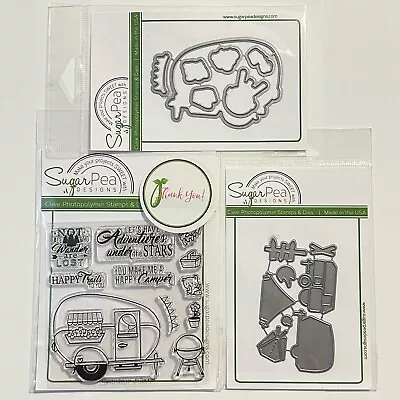 SugarPea Designs Clear Stamps & Dies RV There Yet? Camping Trailer Tent Bbq • $24