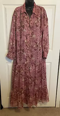 Misa Los Angeles Dress Women Large Pink Leigh Drop Waist Tiered Floral Maxi • $99.98