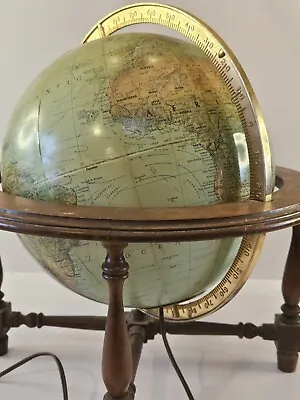 Vintage Replogle True To Life 12” Diameter Globe With Light On Wooden Stand • $99.99