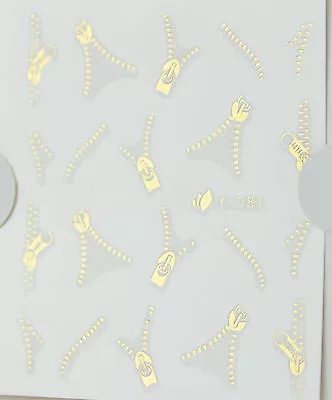 GOLD ZIPS Nails Water Transfer Nail Art Stickers Decals GEL Polish • £2.24