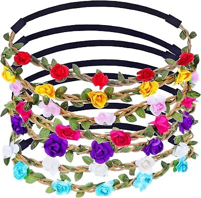 BOHO Rose Flower Plaited Stretch Headband FESTIVALS WEDDING HIPPY BEACH Hairband • £2.99