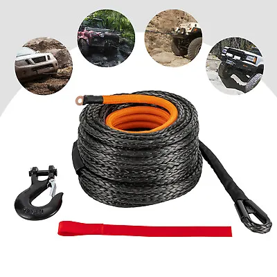 1/2x92ft Synthetic Winch Rope W/ Hook 31500lbs Car Tow Recovery Cable Tow Black • $81.90