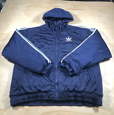 A77 Vintage 90s Trefoil Adidas Puffer Quilted Hoodie Full Zip Coat L/XL • $24