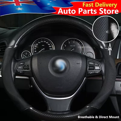 For BMW Car Steering Wheel Cover Carbon Fiber PU Leather 2023 15  Black Diameter • $35.33