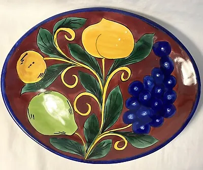 Talavera Mexico Platter Signed Oval Large Colorful Redware Folk Art Hand Painted • $29.95