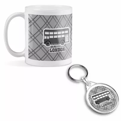 Mug & Round Keyring Set - BW - London Bus England UK  #36389 • £9.99