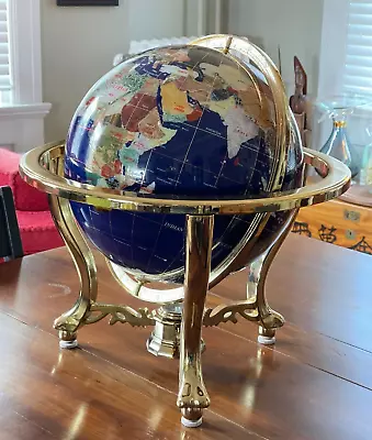 Lapis Lazuli Round World Globe With Gemstones Countries Excellent Condition • $213.75