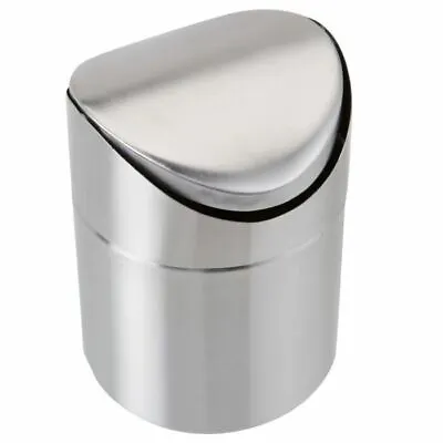 Stainless Steel  Rubbish Bin 1.5L Table Top Desktop Waste Swing Lid Kitchen Bin • £7.99
