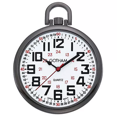 Gotham Men's Gun-Tone Slim Railroad 24 Hour Quartz Pocket Watch # GWC15029B • $79.95