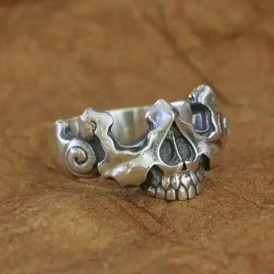 925 Sterling Silver Half Skull Face Ring Mens Biker Punk Ring TA275A US 7~15 • $44.64